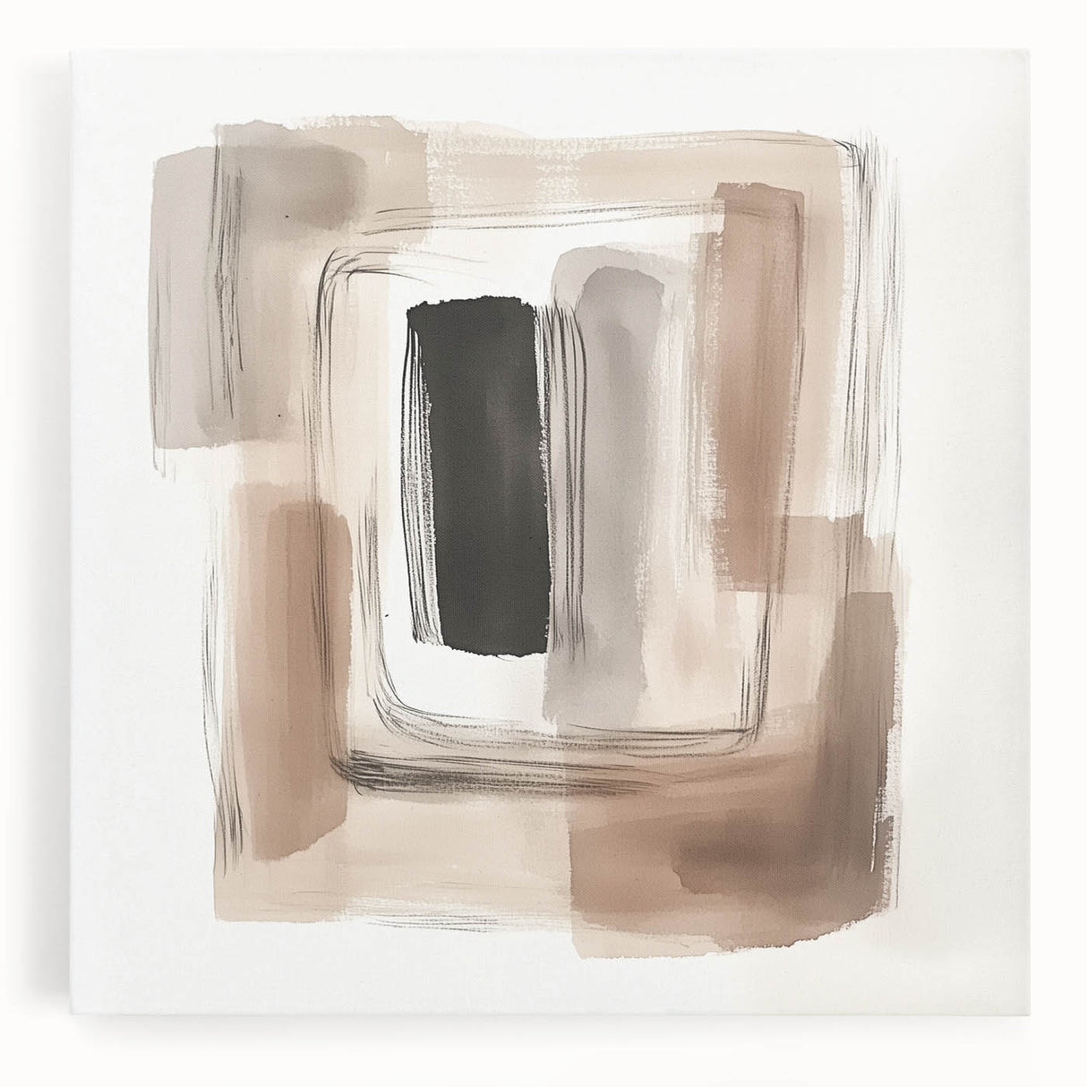 Contemporary Abstract Canvas – Earthy Beige, Brown & Black Tones