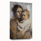Abstract figurative acrylic artwork displayed from a side view, showcasing vibrant colors and smooth glass finish, perfect for modern home decor.