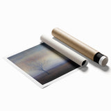 Abstract landscape rolled print showcasing vibrant colors and dynamic shapes, elegantly packaged in a protective cardboard tube, perfect for home decor enhancement.