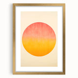 Abstract minimalist wall art framed in gold with a mat, showcasing geometric shapes and soft color gradients, perfect for modern home decor.