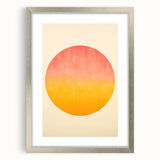 Abstract minimalist wall art framed in silver with a mat, showcasing geometric shapes and soft color tones, ideal for modern home décor enhancement.