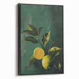 Black and white framed canvas featuring a vintage poster art of assorted fruits, suitable for bedroom wall decor.