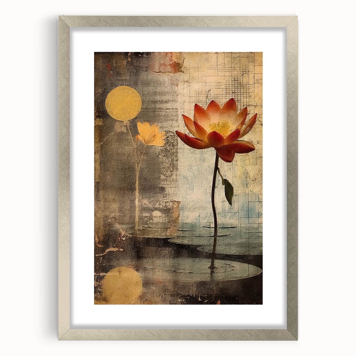 Elegant Lotus Floral Wall Art – Gold & Brown Modern Canvas Print
