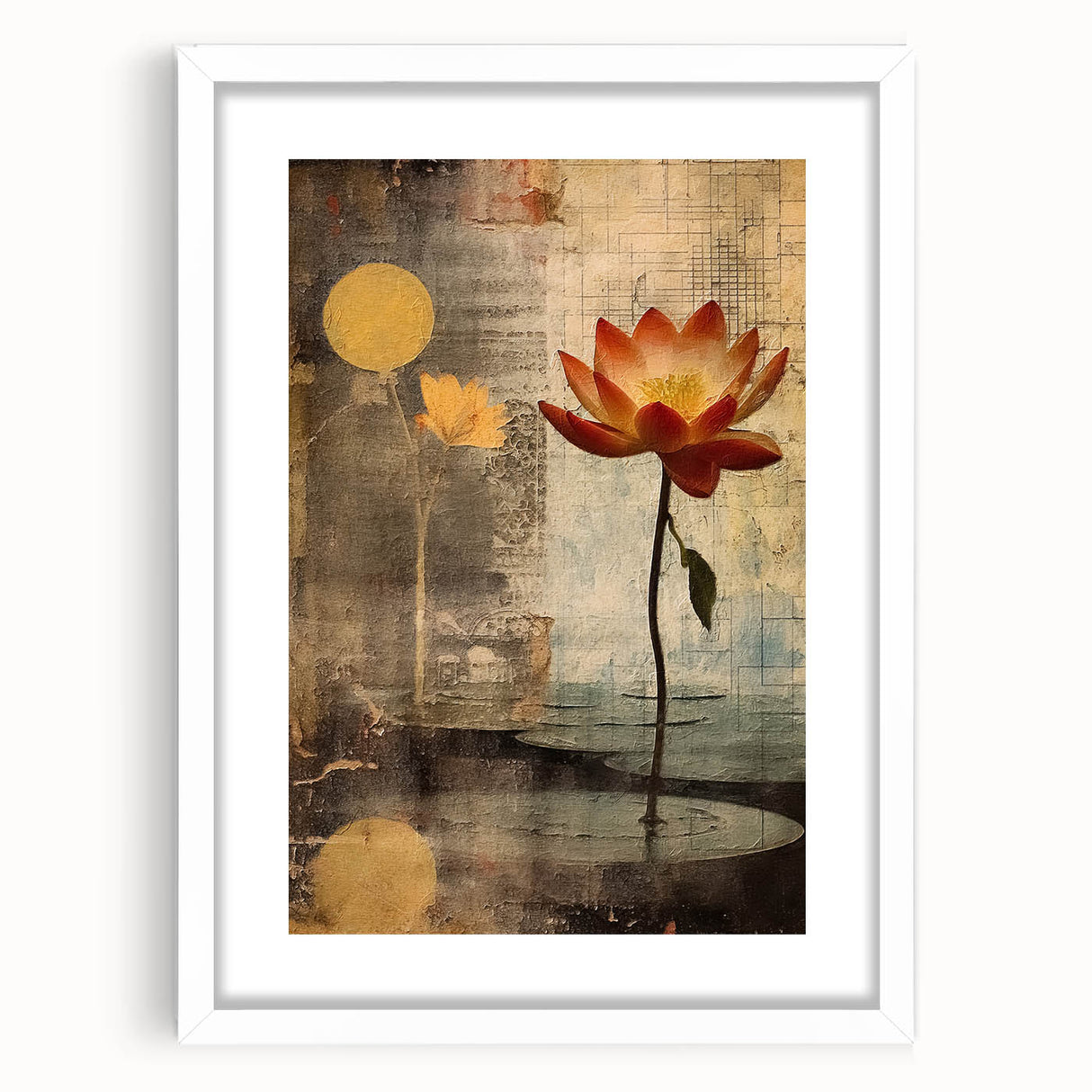 Elegant Lotus Floral Wall Art – Gold & Brown Modern Canvas Print