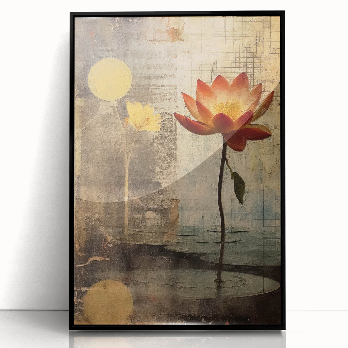 Elegant Lotus Floral Wall Art – Gold & Brown Modern Canvas Print