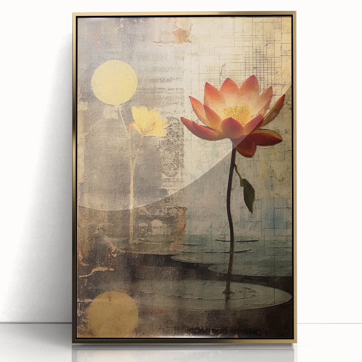 Elegant Lotus Floral Wall Art – Gold & Brown Modern Canvas Print