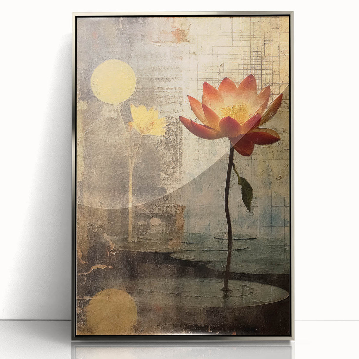 Elegant Lotus Floral Wall Art – Gold & Brown Modern Canvas Print