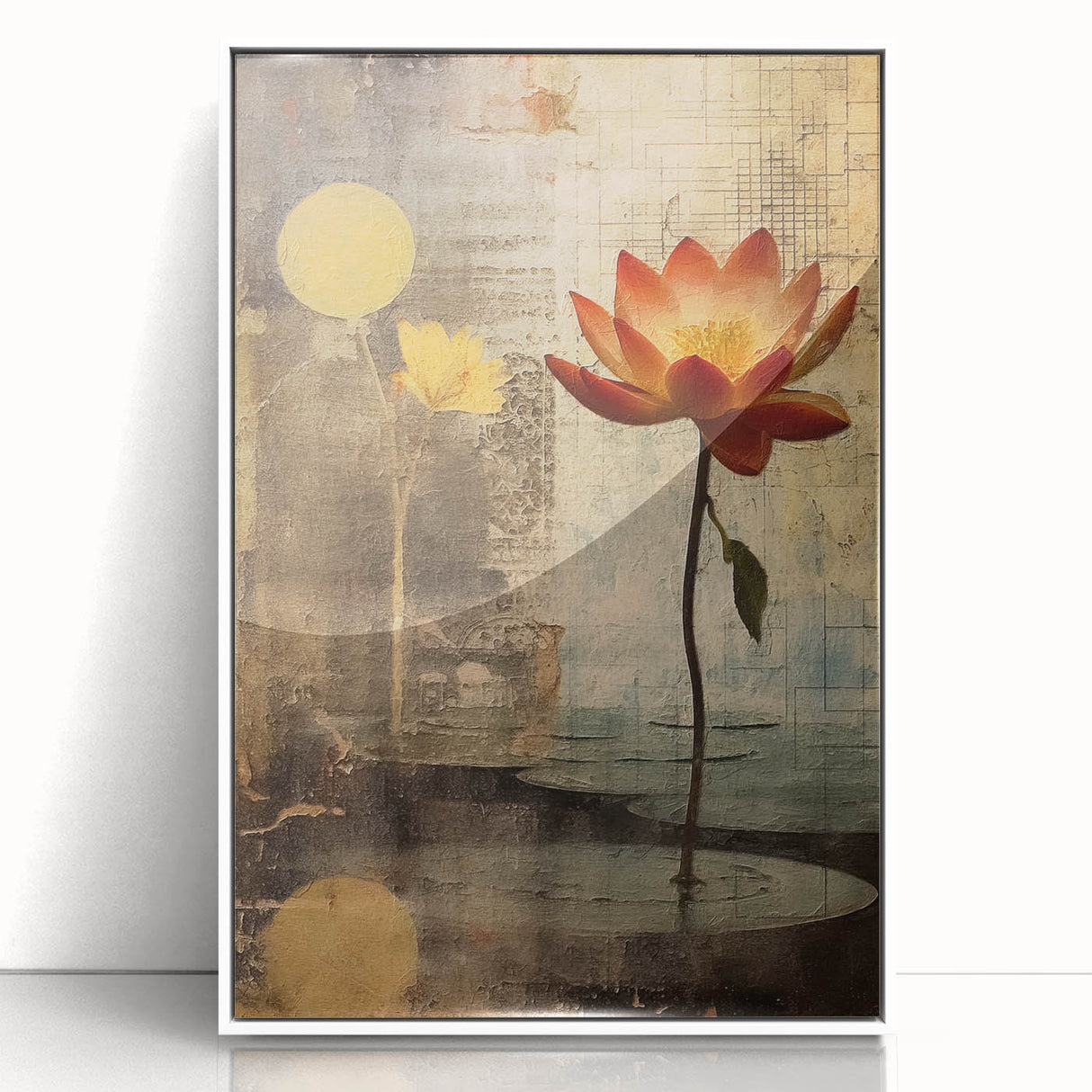 Elegant Lotus Floral Wall Art – Gold & Brown Modern Canvas Print