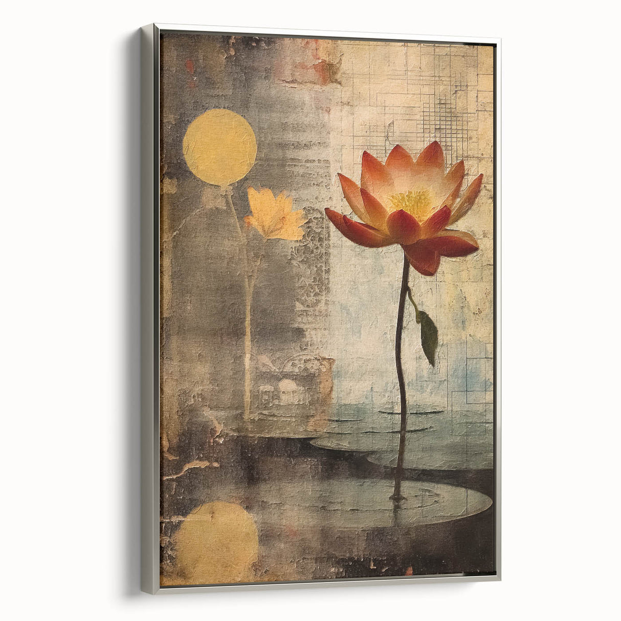 Elegant Lotus Floral Wall Art – Gold & Brown Modern Canvas Print