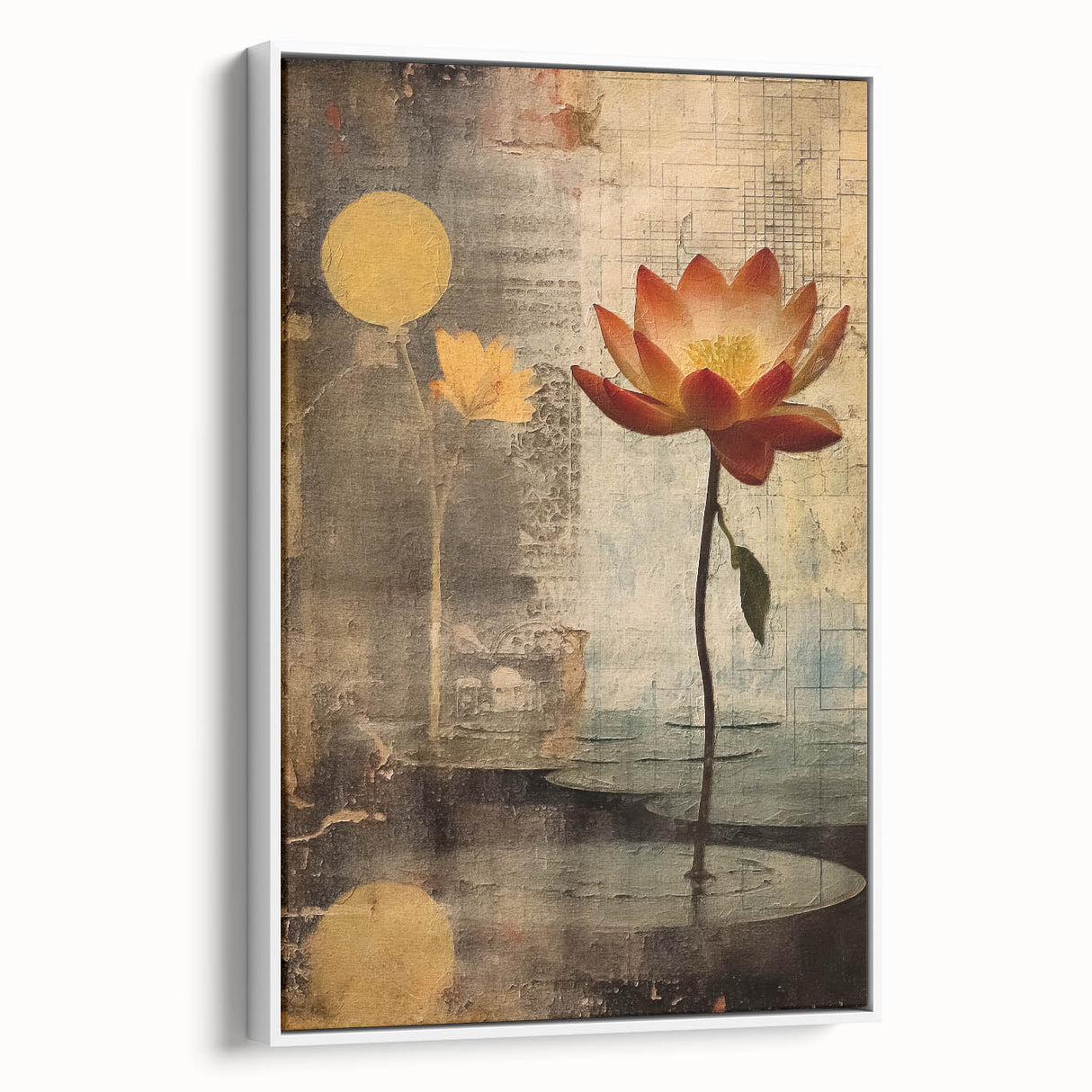Elegant Lotus Floral Wall Art – Gold & Brown Modern Canvas Print