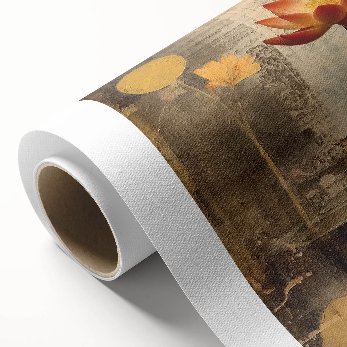 Elegant Lotus Floral Wall Art – Gold & Brown Modern Canvas Print