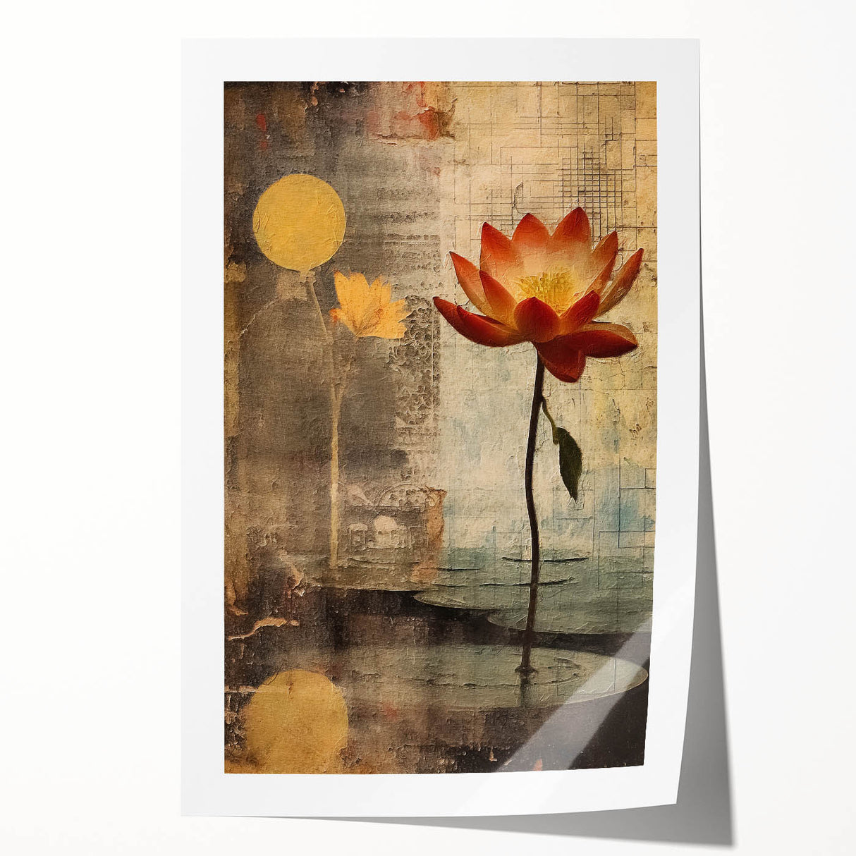 Elegant Lotus Floral Wall Art – Gold & Brown Modern Canvas Print