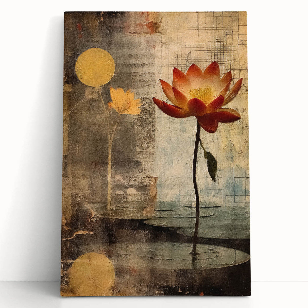 Elegant Lotus Floral Wall Art – Gold & Brown Modern Canvas Print