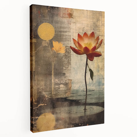 Elegant Lotus Floral Wall Art – Gold & Brown Modern Canvas Print