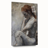 Abstract figurative acrylic artwork displayed in a glass frame, showcasing vibrant colors and dynamic shapes, perfect for modern home decor.