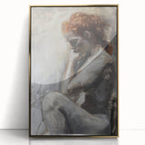 Abstract figurative wall art framed in gold, showcasing vibrant colors and dynamic shapes, ideal for modern home decor. Perfect accent for living spaces.