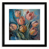 Abstract floral design framed in black, featuring vibrant colors and intricate patterns, ideal for modern home decor or art enthusiasts. Perfect for enhancing interior aesthetics with a touch of elegance.