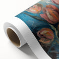Brightly colored abstract floral design on a rolled canvas, showcasing vibrant hues of pink, blue, and green. Ideal for modern home decor, packaged securely in a durable cardboard tube for safe delivery.