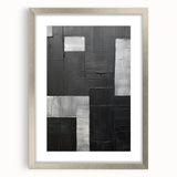 Abstract minimalist wall art framed in silver with a mat, showcasing a sleek design perfect for modern decor. Ideal for enhancing contemporary living spaces.