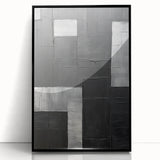 Framed abstract minimalist wall art featuring a sleek black design, displayed from the front view, ideal for modern home decor and artistic interiors.