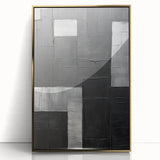 Framed abstract minimalist wall art in gold and white, showcasing a modern design with clean lines and a sleek acrylic finish, enhancing contemporary decor.