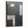 Framed abstract minimalist wall art featuring a sleek black design, displayed from a side view to showcase its elegant contours and modern aesthetic, ideal for contemporary decor.