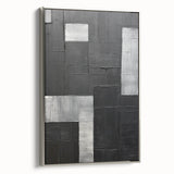 Framed minimalist abstract wall art featuring soft silver tones, showcasing a sleek side view against a neutral backdrop, ideal for modern home decor.