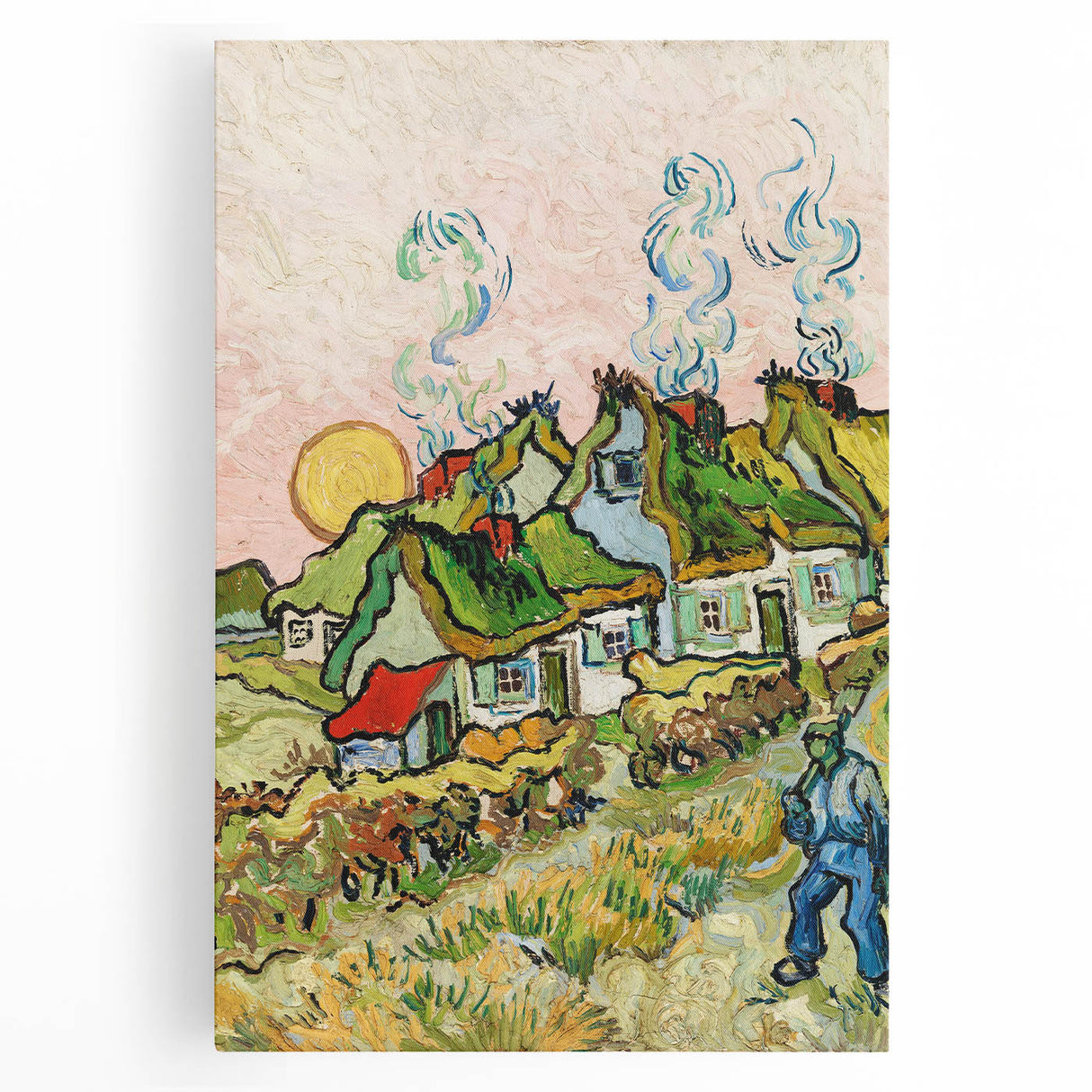 Impressionist Village Scene Wall Art - Van Gogh's Houses and Figure Print