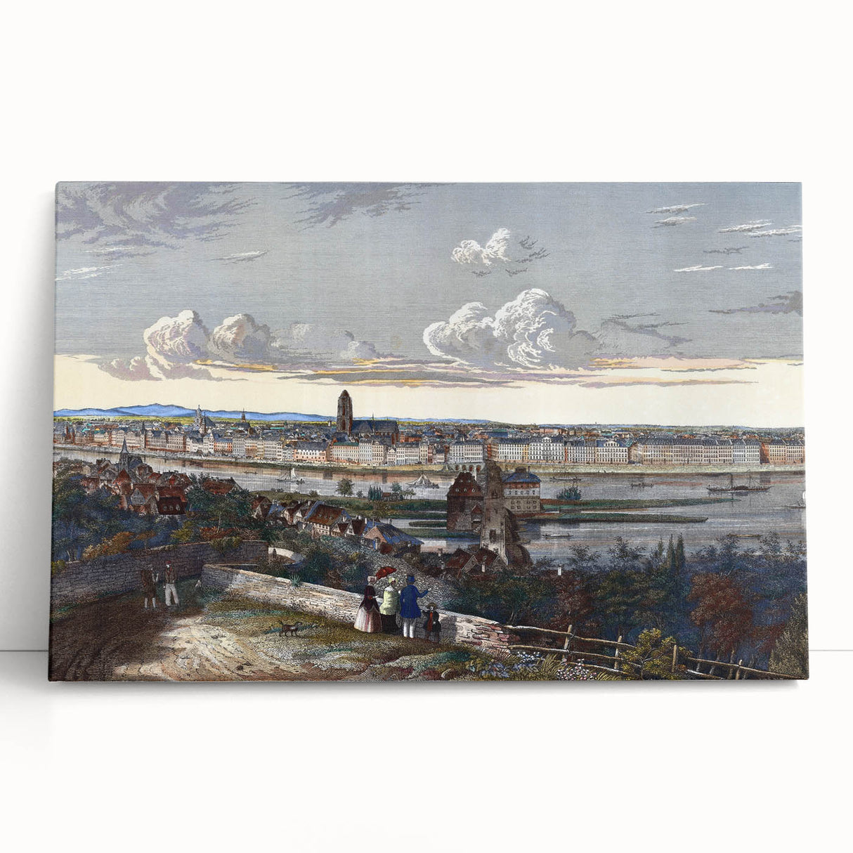 Detailed Realism Art Print of Historic Cityscape View from Sachsenhausen