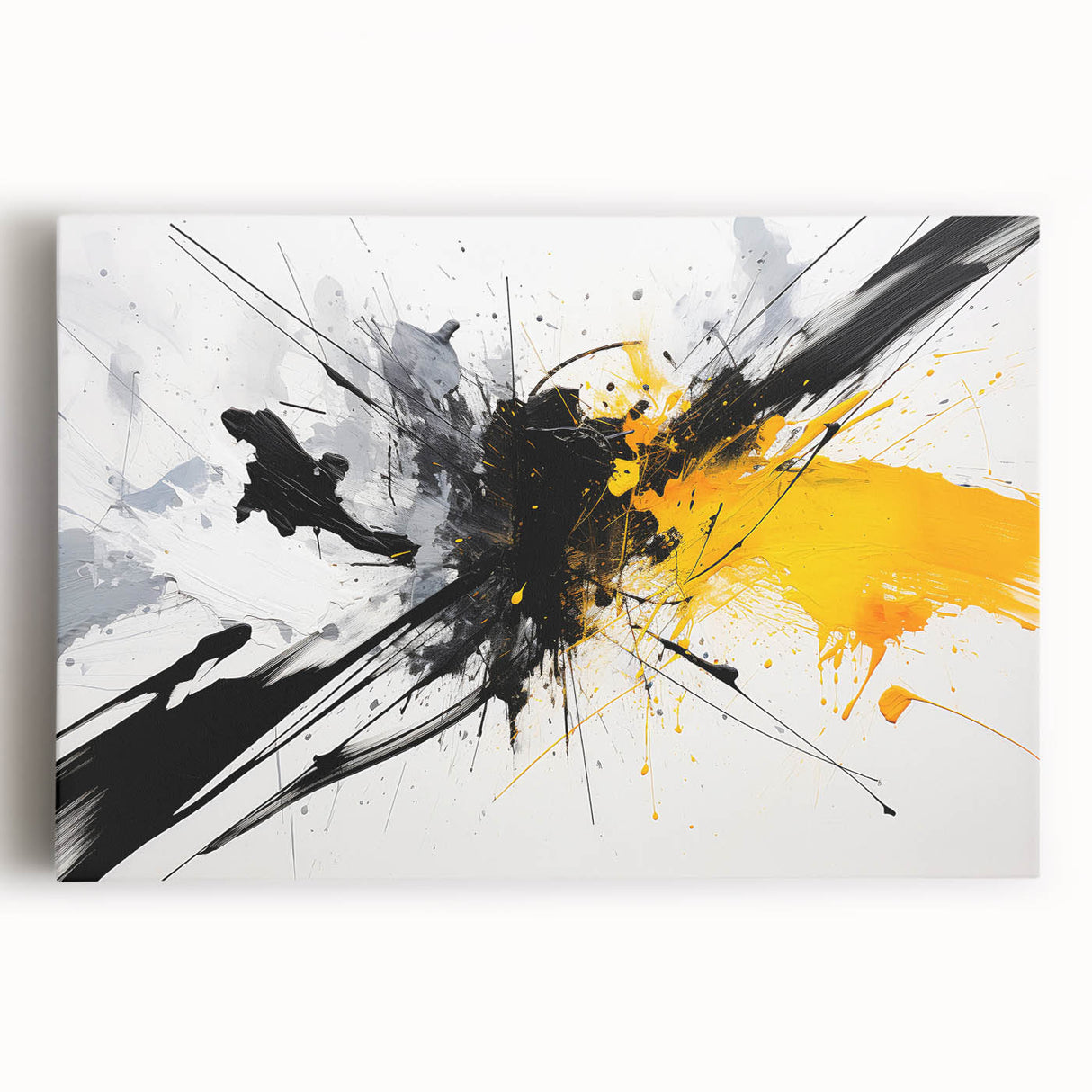Modern Black - Gray and Yellow Abstract Bedroom Wall Art