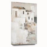 Abstract architectural wall art displayed in a sleek acrylic glass frame, showcasing geometric designs with vibrant colors, perfect for modern home decor.