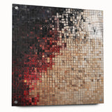 Abstract geometric acrylic glass artwork displayed from a side view, showcasing vibrant colors and intricate pin details, perfect for modern decor.