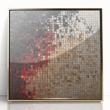 Framed abstract geometric wall art in gold and white hues, showcasing a modern design with sharp angles and a glossy acrylic finish, perfect for contemporary decor.