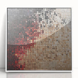 Abstract geometric framed acrylic artwork showcasing vibrant colors and intricate patterns, ideal for modern home decor. Perfect for enhancing contemporary living spaces.