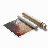 Abstract geometric rolled print showcasing vibrant colors and intricate patterns, elegantly packaged in a protective cardboard tube, perfect for modern home décor.