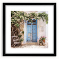 Extra large abstract art print featuring a colorful, textured depiction of a Greek door, framed with a black mat.