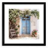 Extra large abstract art print featuring a colorful, textured depiction of a Greek door, framed with a black mat.