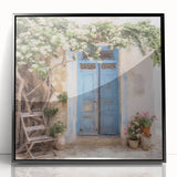 Large abstract wall art featuring a Greek door design in black and white, acrylic print framed.
