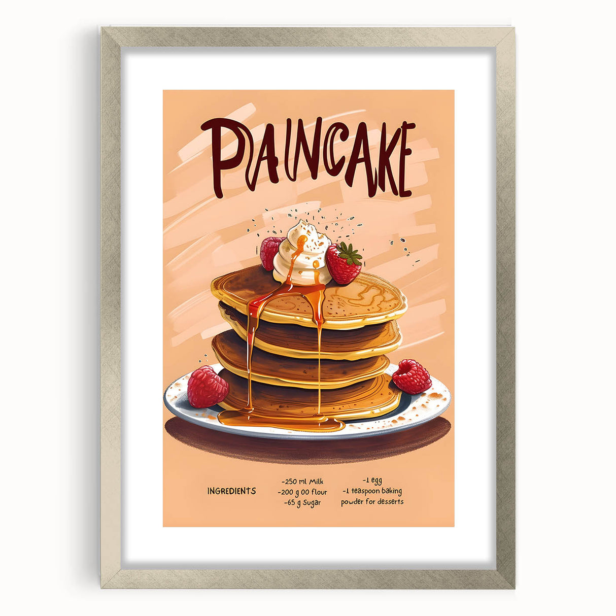 Textured art of abstract pastries in muted brown and cream tones, framed with a silver mat.