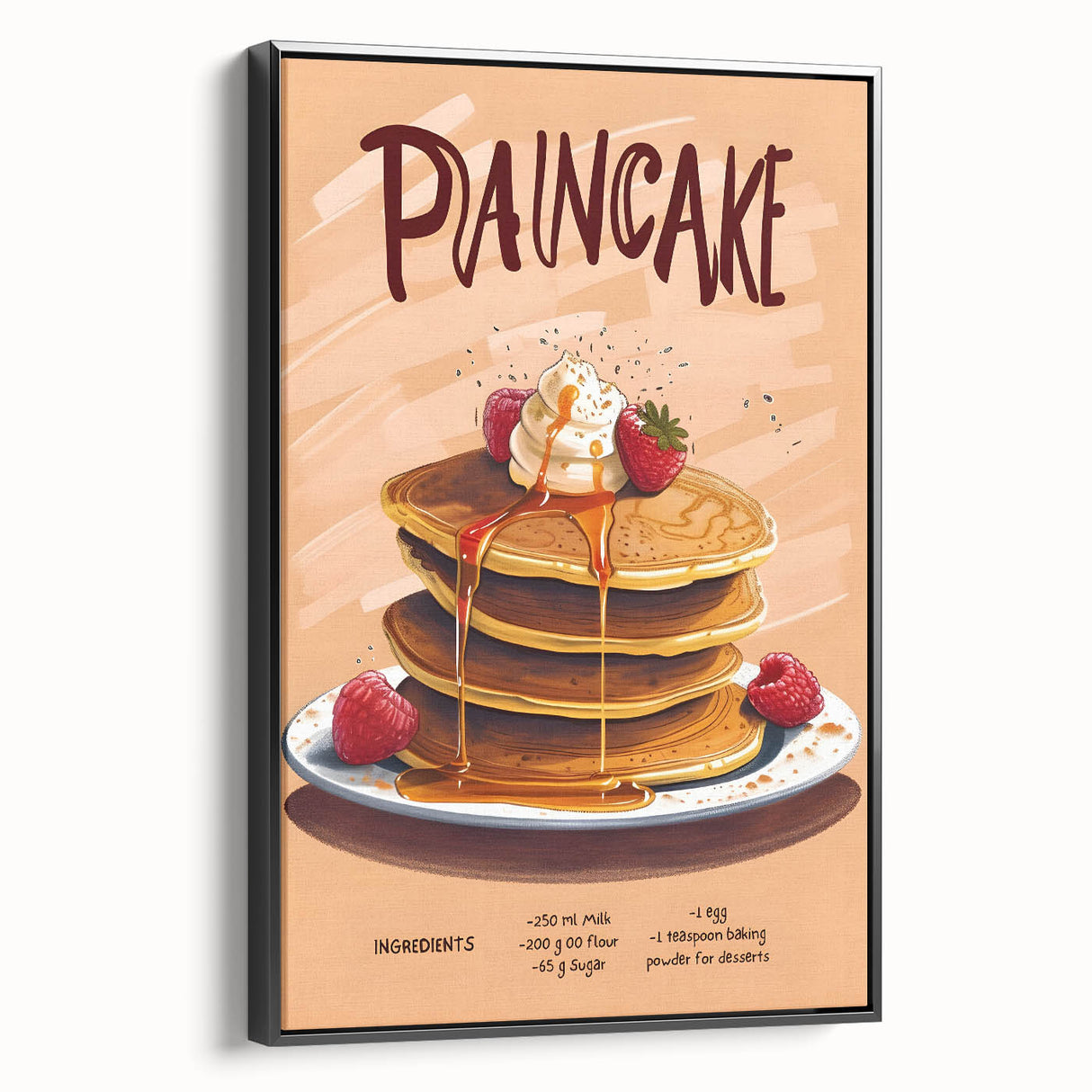 Black and white framed canvas featuring a vintage poster art of assorted pastries, ideal for bedroom wall decor.