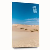 Acrylic glass artwork showcasing a stunning side view of desert dunes, highlighting intricate textures and warm color tones, perfect for modern home decor.