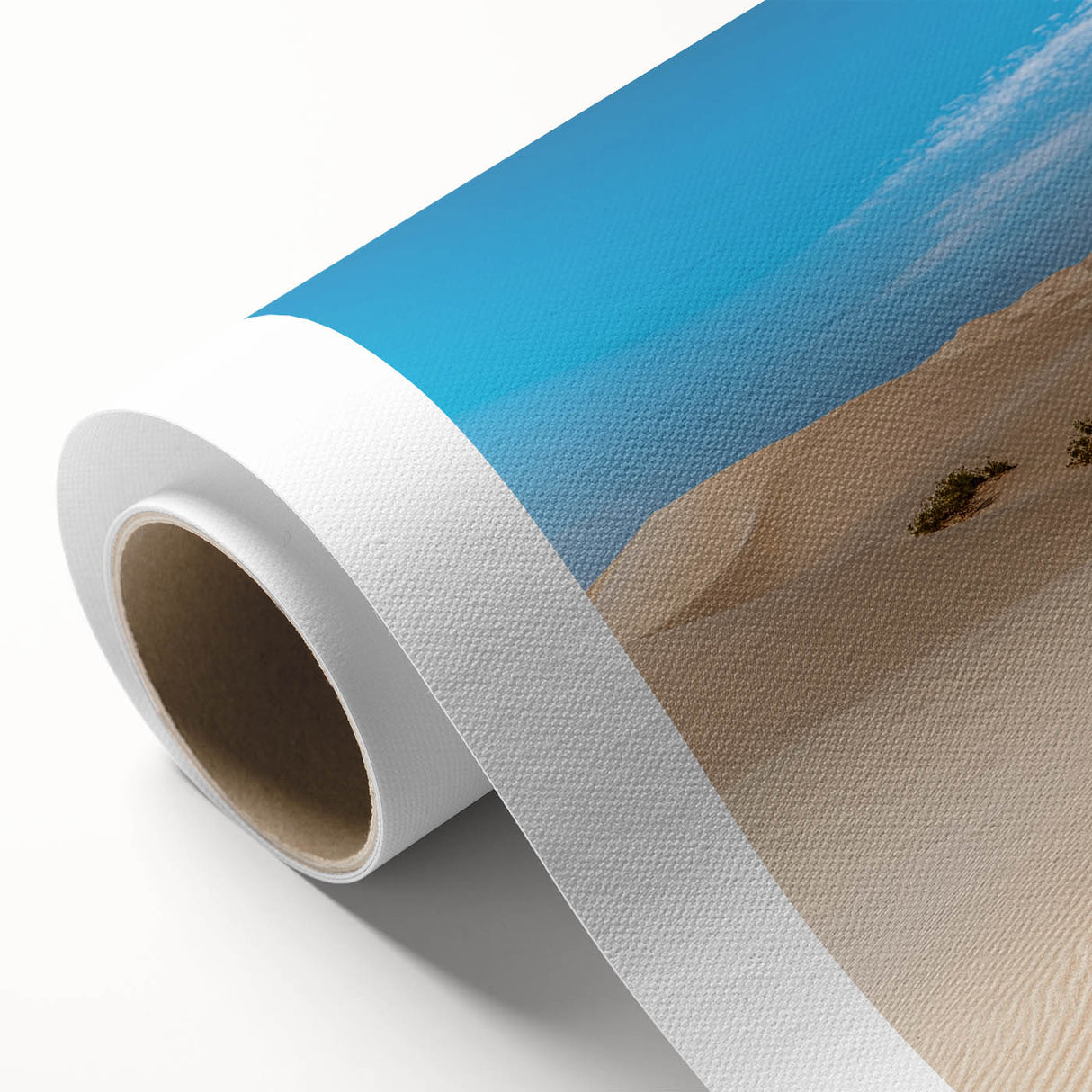 Desert landscape rolled canvas art showcasing vibrant dunes in warm hues, elegantly packaged in a protective tube, perfect for home decor. Ideal for nature lovers.