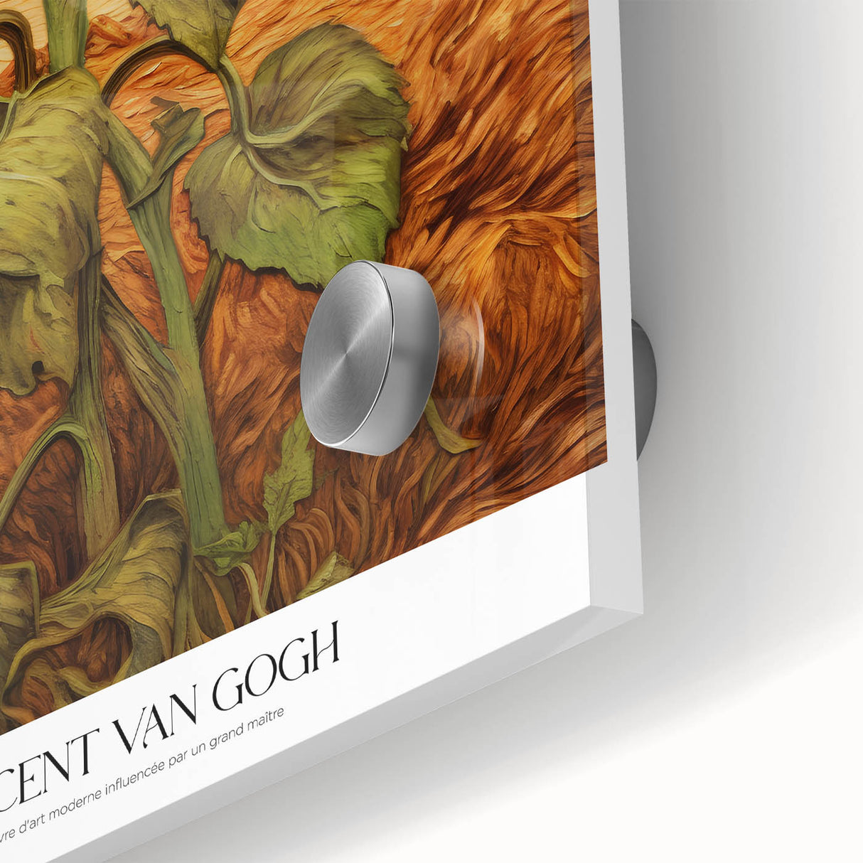 Mid-century modernist style acrylic print depicting a Van Gogh impressionist scene, ideal for dining room art.