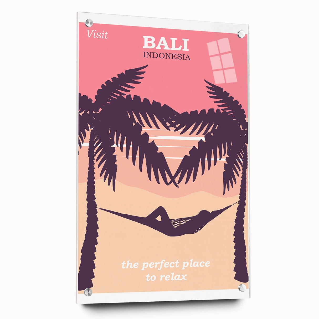 Bali Retro Travel Poster | Tropical Relaxation Hammock Art