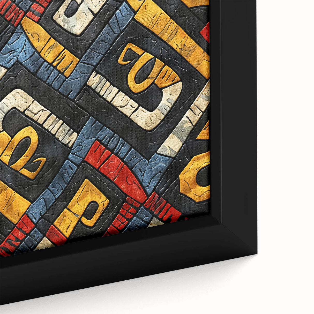 Extra large framed canvas featuring a textured depiction of an Ethiopian landscape in vibrant, colorful hues.