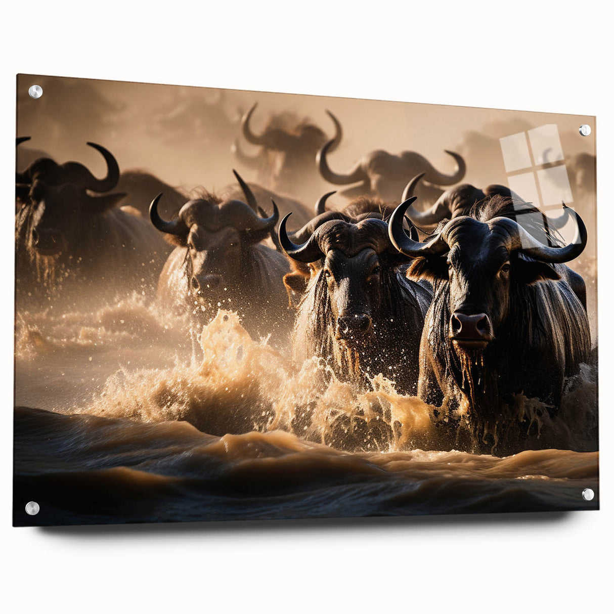 Acrylic print of a Kenyan landscape with warm earth tones, suitable for dining room decor.