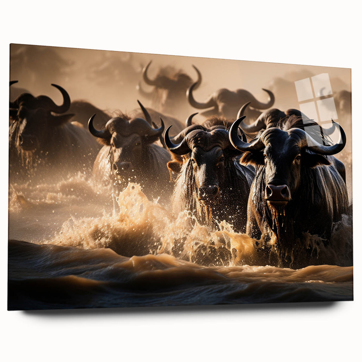 Large abstract wall art of African scenery on acrylic, featuring earthy tones, ideal for bedroom or dining room decor.