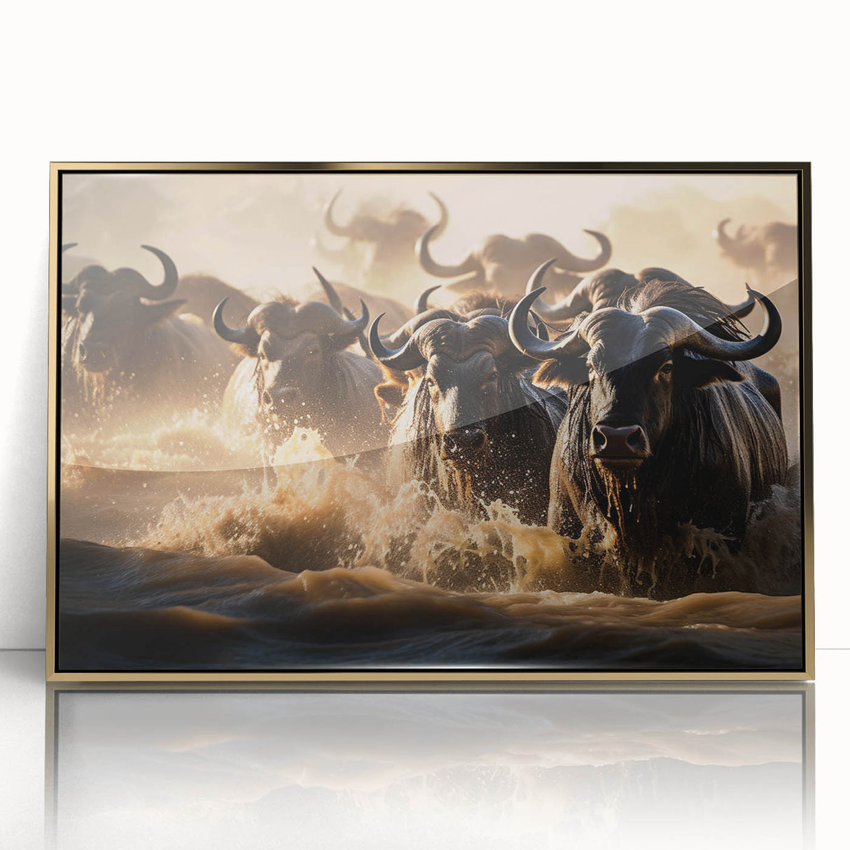 Mid-century modernist art depicting a serene Kenyan landscape in earth tones on a framed acrylic print.
