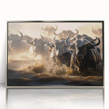 Acrylic print of a Kenyan landscape, featuring muted earth tones, framed in silver, suitable as modern art wall decor.