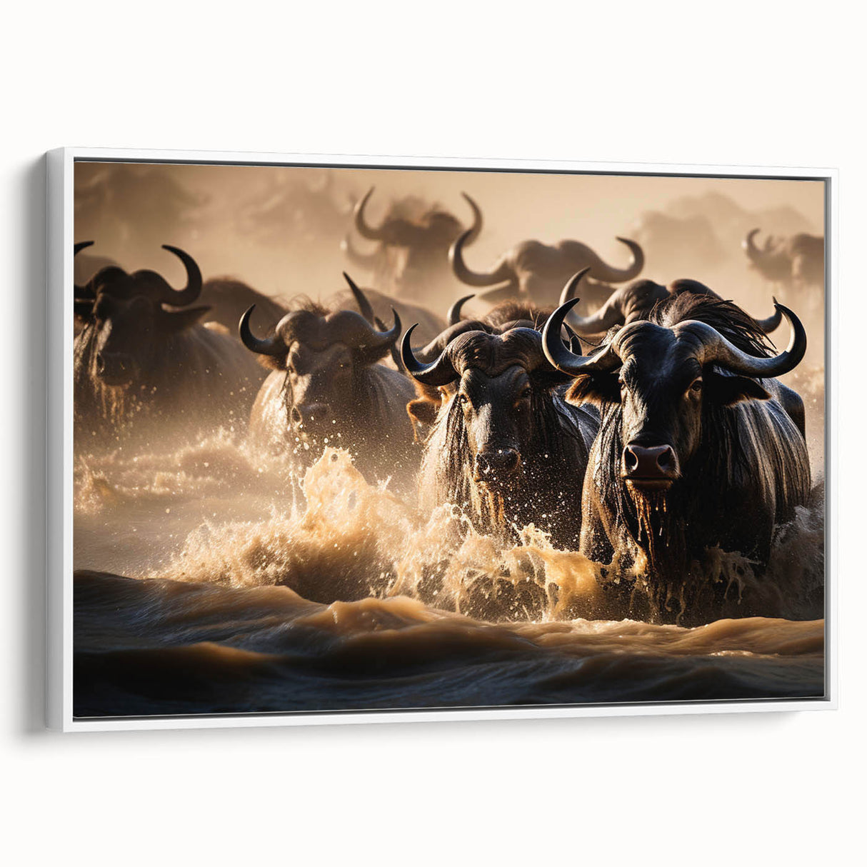 Framed canvas depicting a vintage-style Kenyan landscape in muted earth tones, ideal for bedroom wall art.